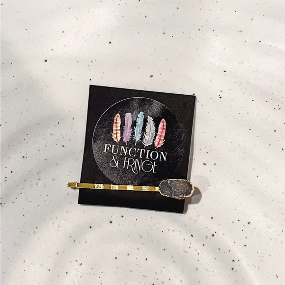 NEW Function & Fringe Gray and Gold Druzy Bobby Pin Style Hair Barrette - Picture 2 of 4
